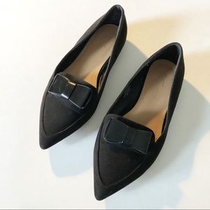 ASOS Black Suede Pointy Toe Flat Loafer w Bow Sz 6